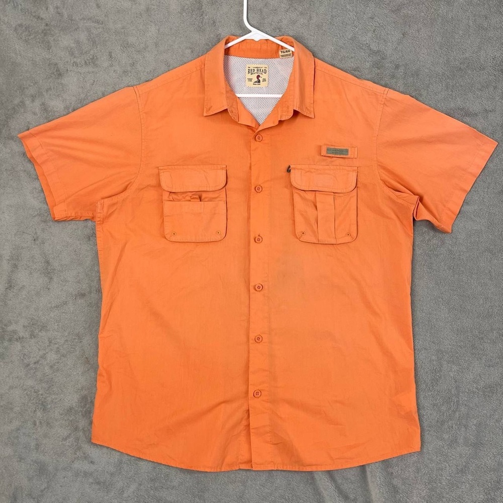 RedHead Fishing Shirt‎ Adult XL Orange Terracotta Button Up Cargo Pockets Vented